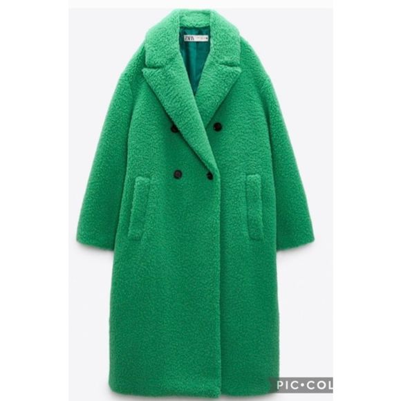 Zara Jackets & Blazers - NWOT Zara Long Teddy Limited Edition Coat Green Blogger Favorite size large